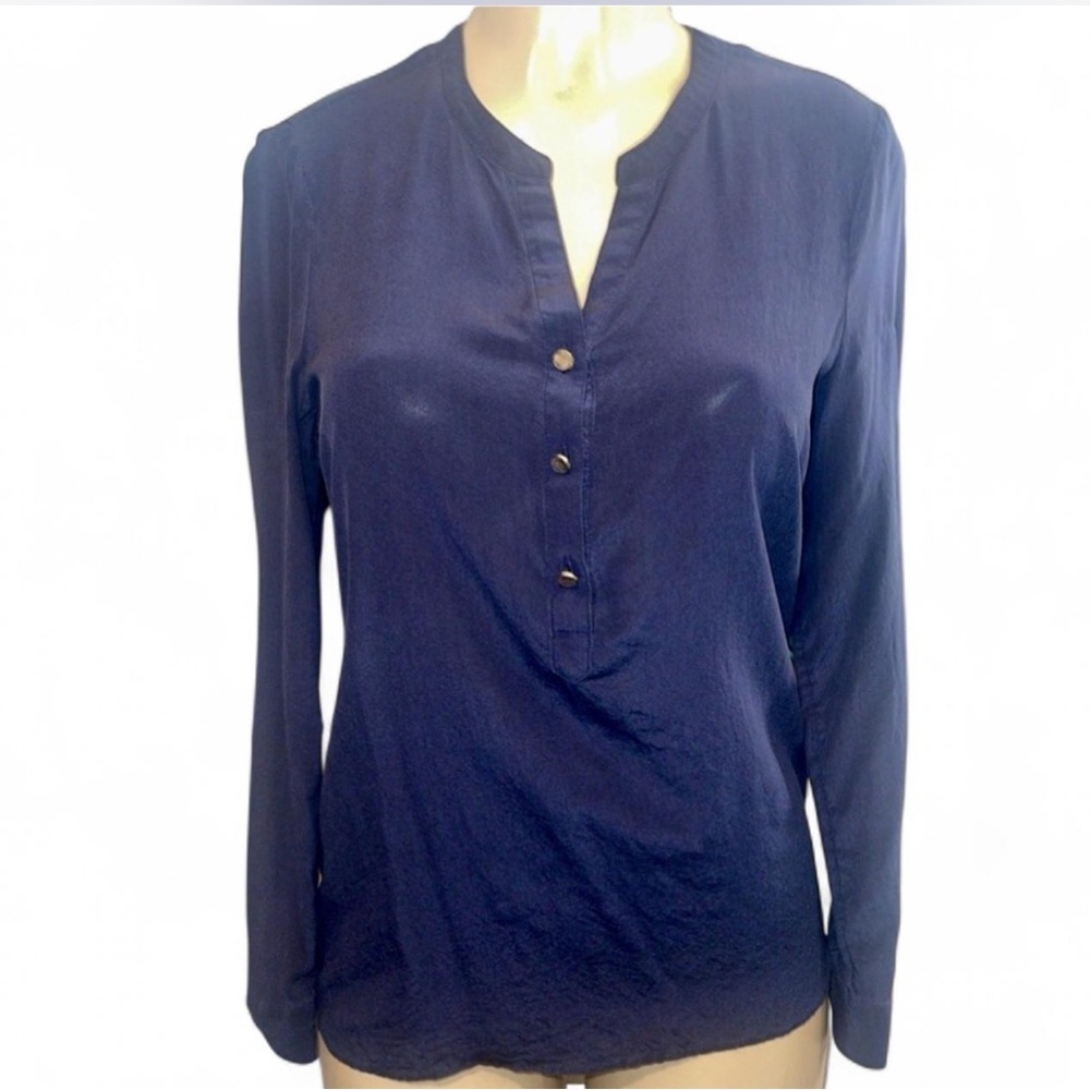 Banana Republic Navy Blue Silk V-Neck Blouse Size Small